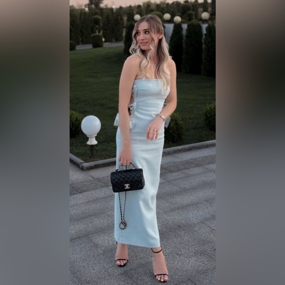 ZARA Fitted Midi Dress With Satin Bows Sea Green size extra small - Picture 6 of 16